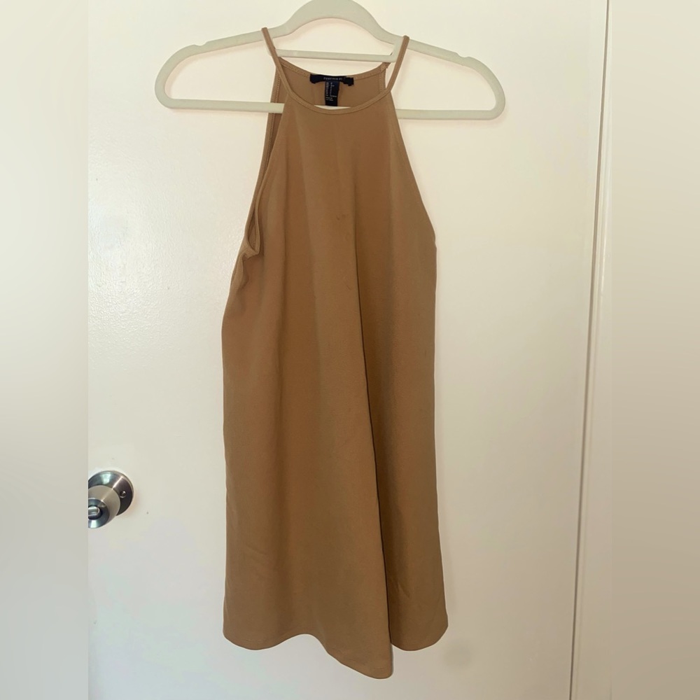 Tan High Neck Mini Dress